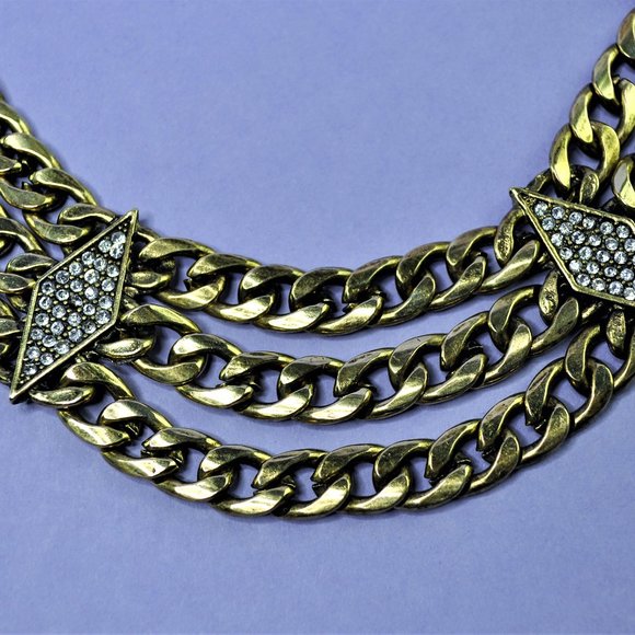 NWOT Sterling Forever Antique Gold Chain Statement Necklace - Picture 4 of 6